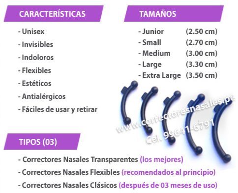 Características y tallas de correctores nasales premium